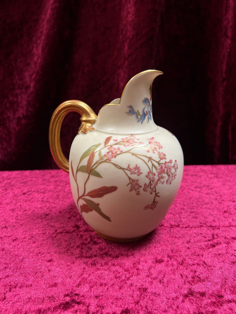 Vintage Porcelain Pitcher - Hand Painted Floral Gilt Royal Worcester